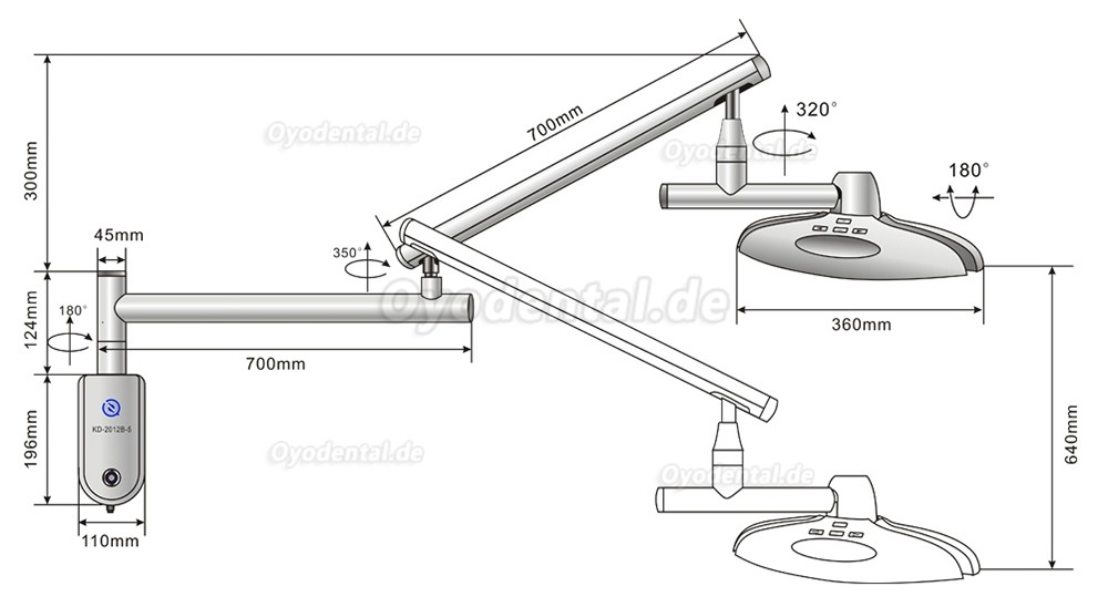 KWS KD-2012B-5 90W Wandmontierte Dental LED OP-Leuchte Schattenfrei Untersuchungsleuchte